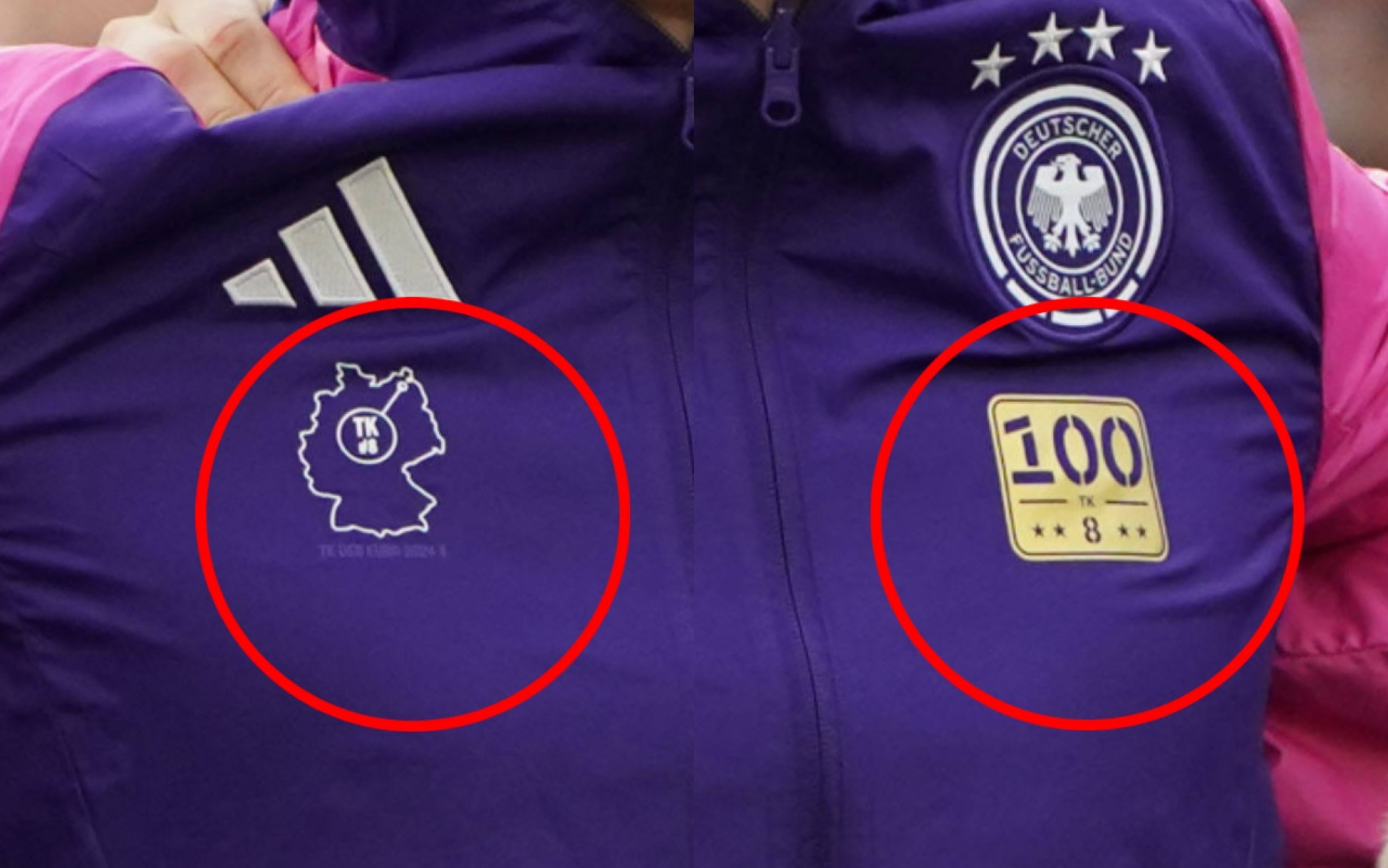 德国外套两处特殊设计：标明每位球员出生地点&出场50次荣誉标志