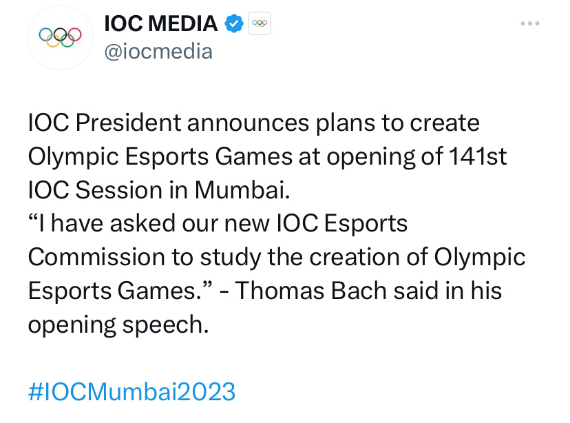 电竞入奥将有新答案国际奥委会*宣布创建奥林匹克电竞运动会计划