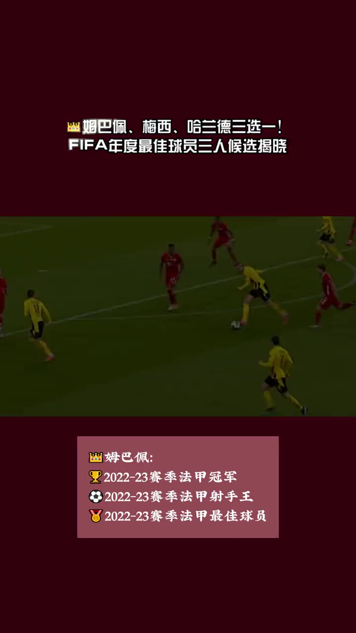 FIFA年度最佳球员三人候选揭晓，姆巴佩、梅西、哈兰德三选一