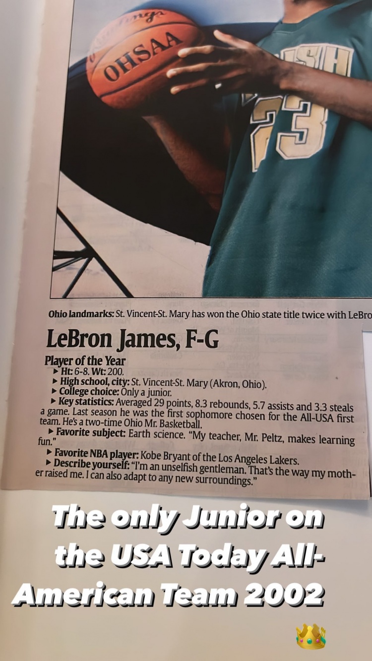 詹姆斯晒02年自己的专题报道：最喜欢的NBA球员是湖人队科比