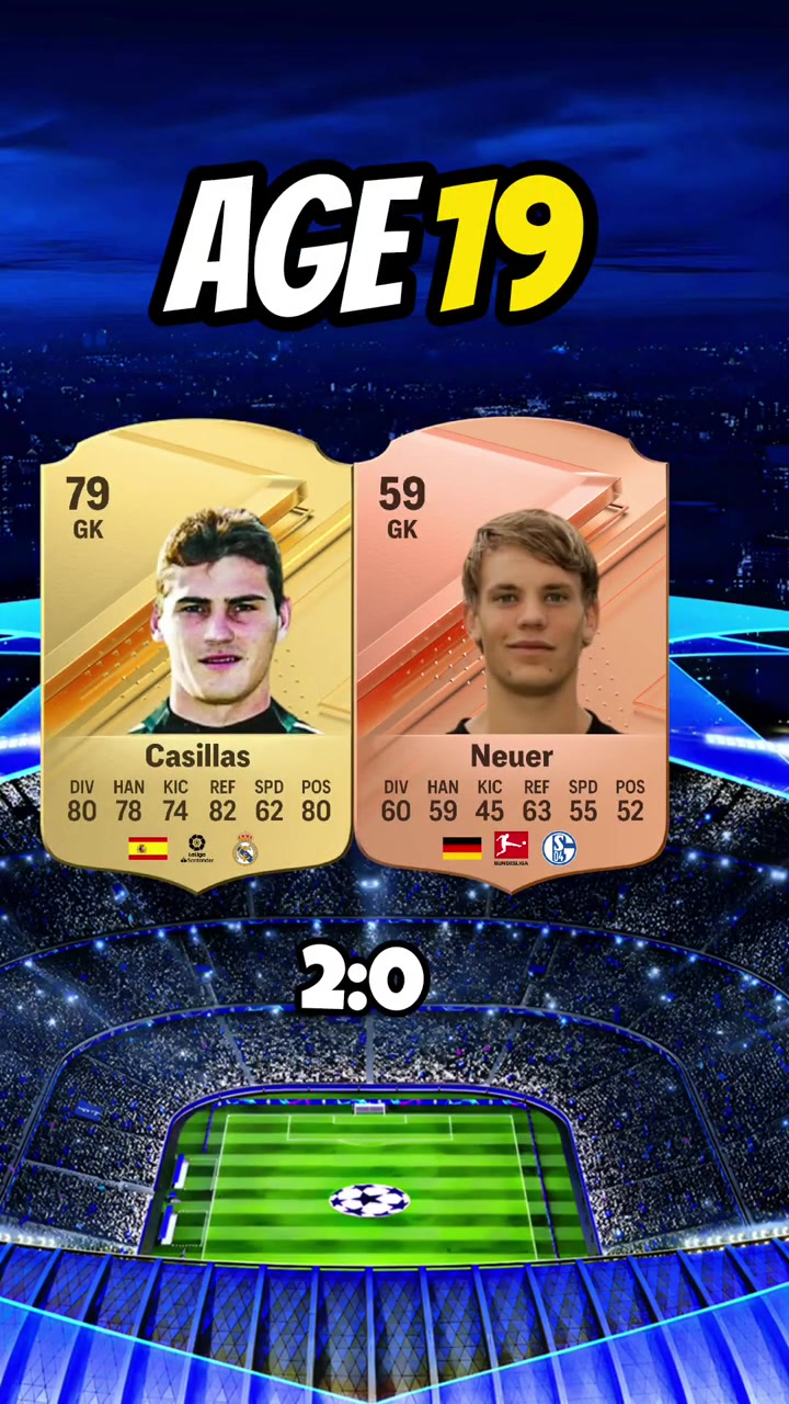 卡西vs诺伊尔，18到37岁的FIFA数据对比！