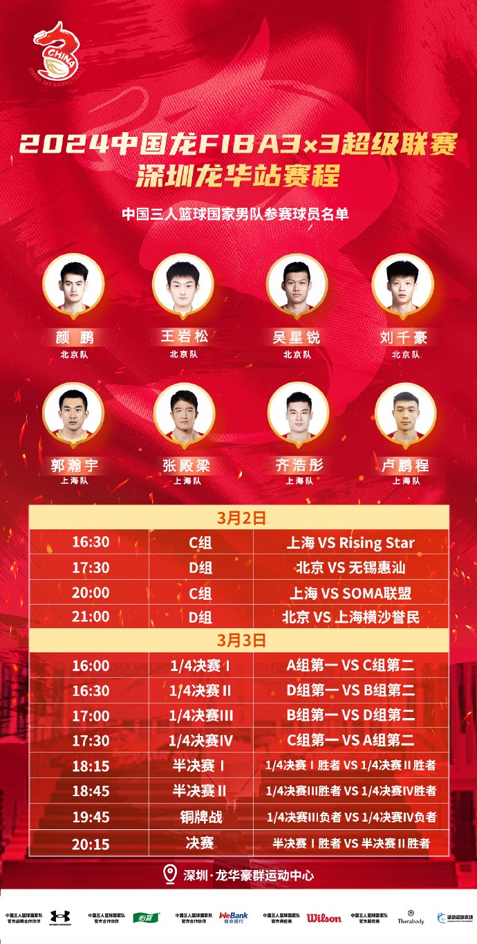 FIBA3x3超级联赛深圳龙华站参赛名单：郭瀚宇、张殿梁在列