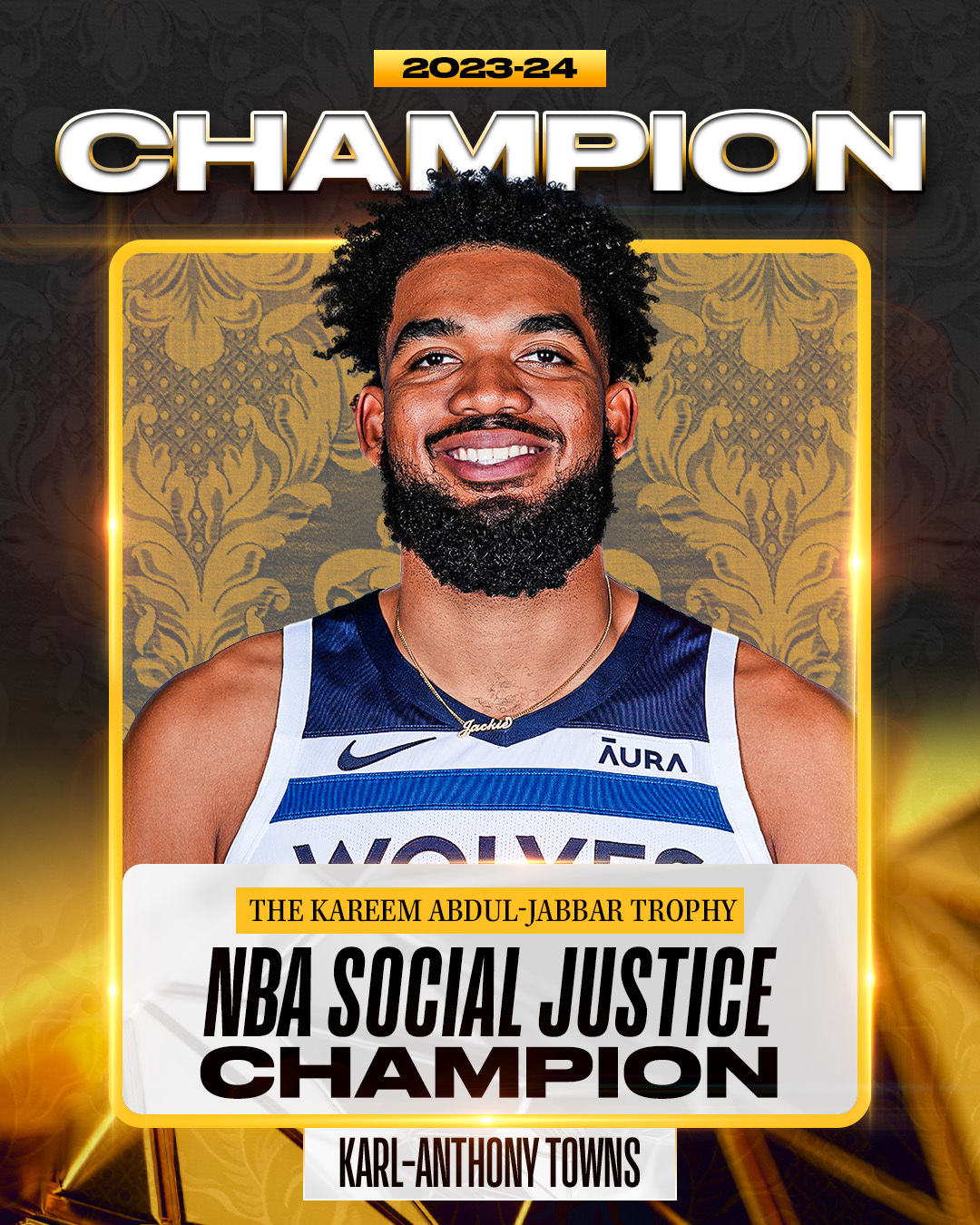 NBA官方：唐斯获年度社会正义冠军将领取贾巴尔奖杯