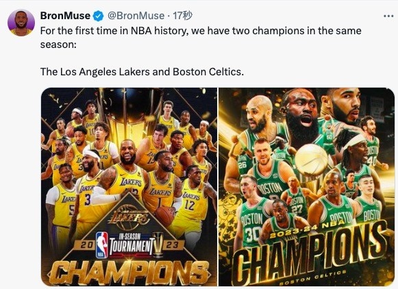 湖人：美媒调侃：NBA历史上首次一赛季俩冠军