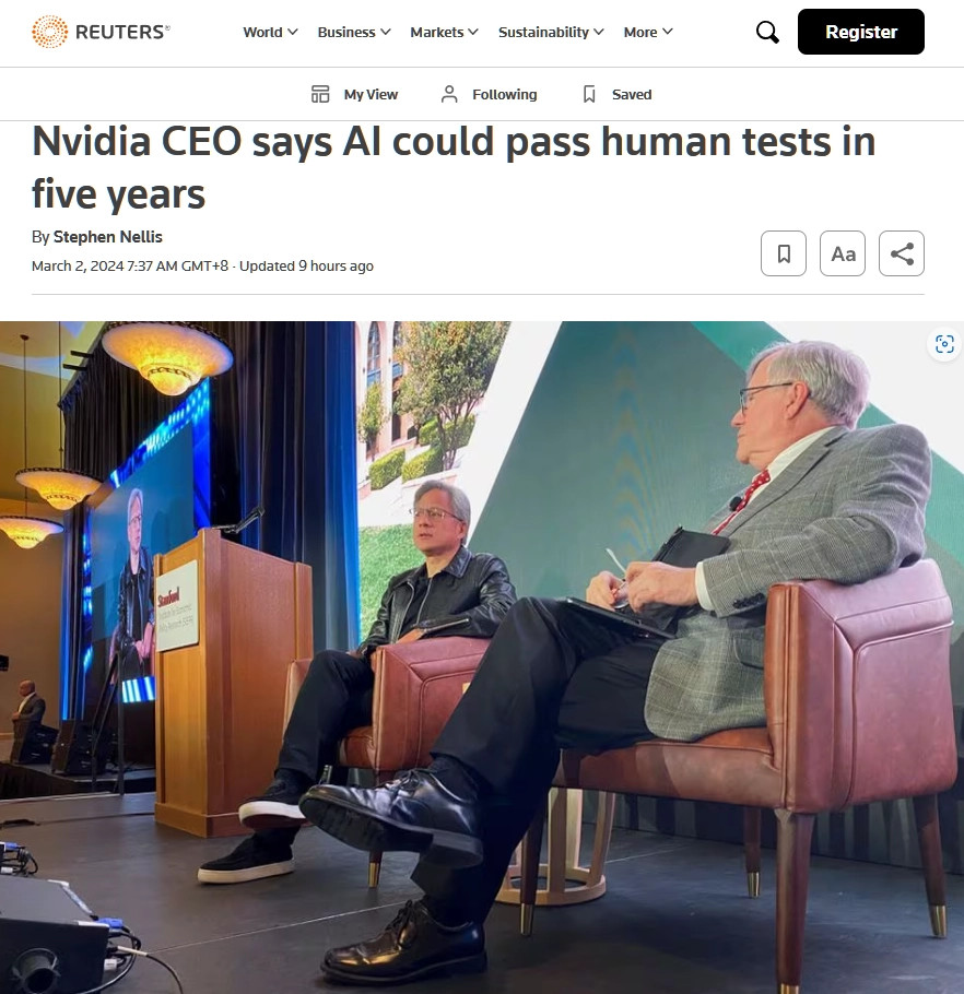 你别骗我黄仁勋：通用人工智能预计五年内问世可通过任何人类测试