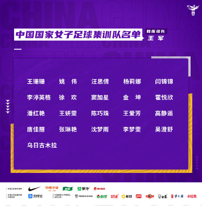 女足国脚名单分布：江苏、上海各4人武汉2人，6位海外球员
