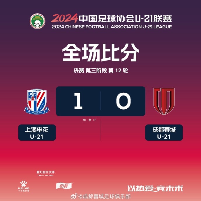 成都蓉城U21队01负于上海申花U21，今日将对阵河南俱乐部U21