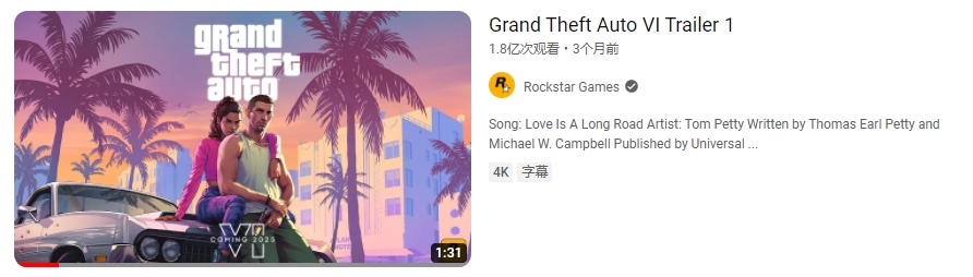 《GTA6》预告片观看记录被打破！Discord引发bug闹乌龙