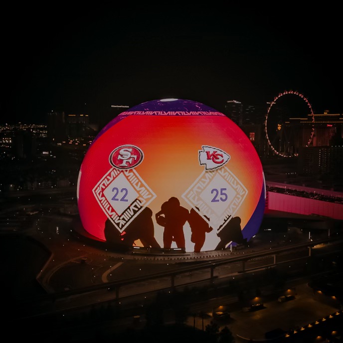 酷炫拉斯维加斯巨型球Sphere庆祝酋长夺得超级碗冠军