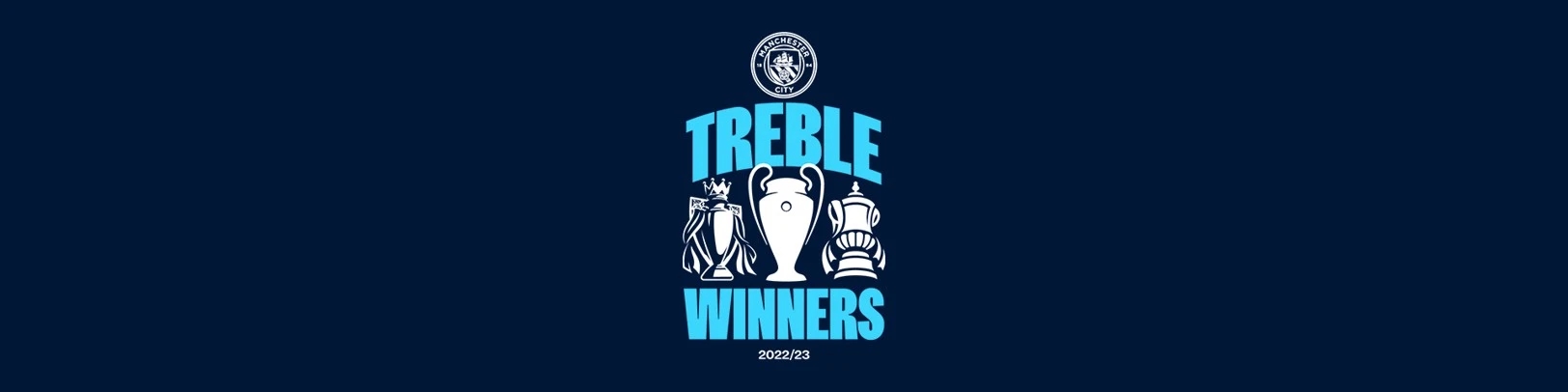 曼城官方推出三冠王logo：英超、欧冠、足总杯奖杯一字排开