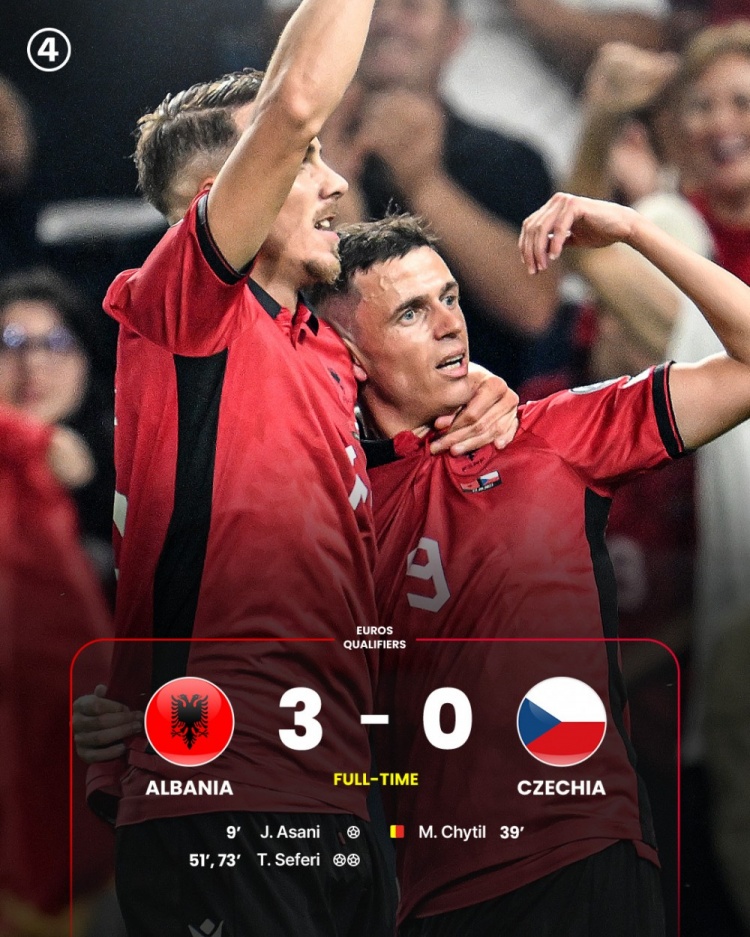 阿尔巴尼亚30捷克近5场4胜1平，有望队史第二次杀进欧洲杯正赛