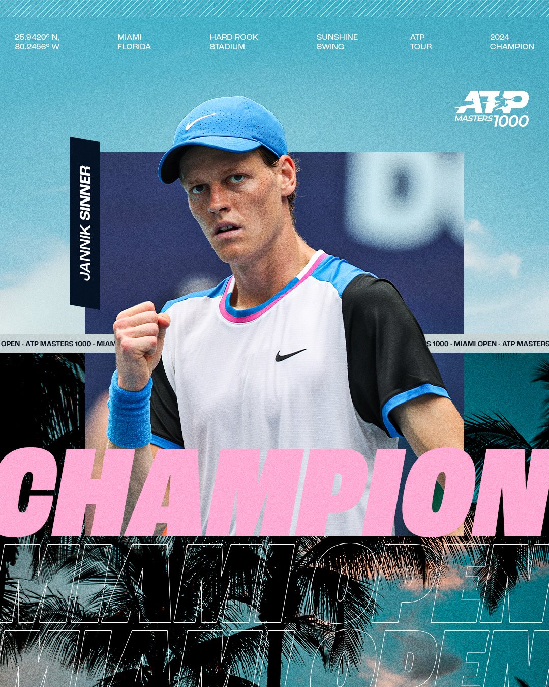 ATP1000迈阿密站辛纳横扫迪米特洛夫夺冠超阿尔卡拉斯成世界第2