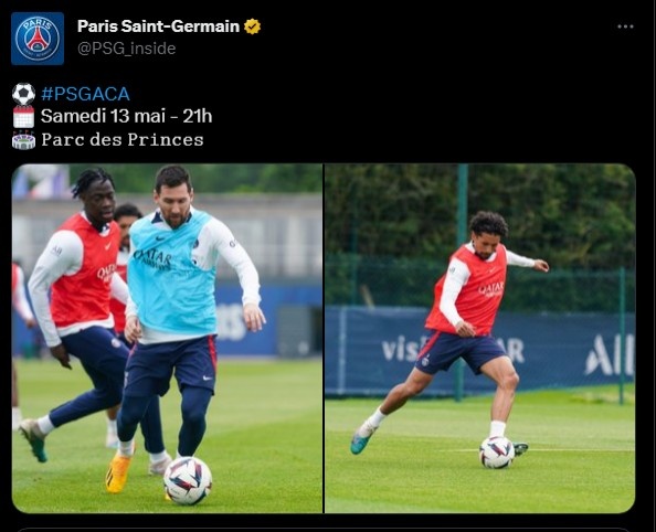 巴黎官方晒球队今日的训练照：梅西在列