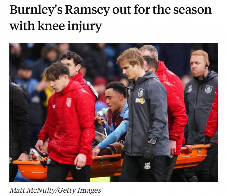 TA：21岁伯恩利中场阿隆拉姆塞膝盖严重受伤，赛季报销