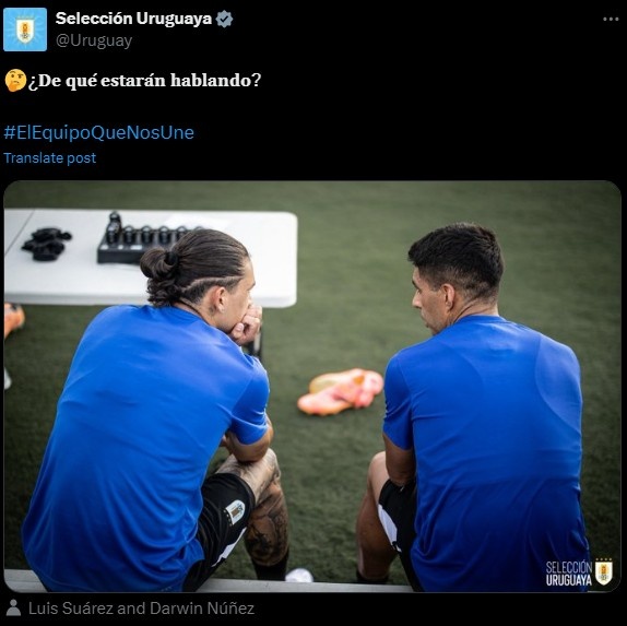 乌拉圭晒苏牙&努涅斯照片：他们在聊