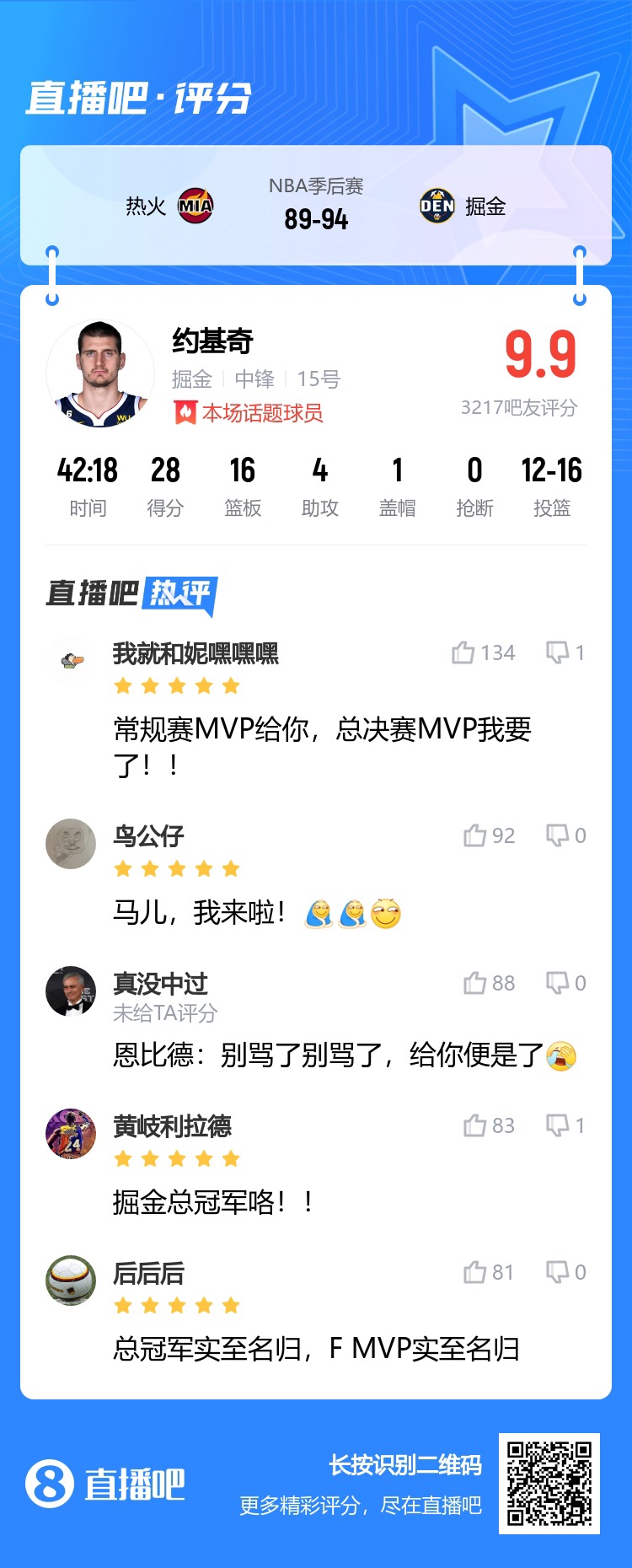 约基奇，你是真正的MVP！热巴，你至少不是约基奇的玩具！