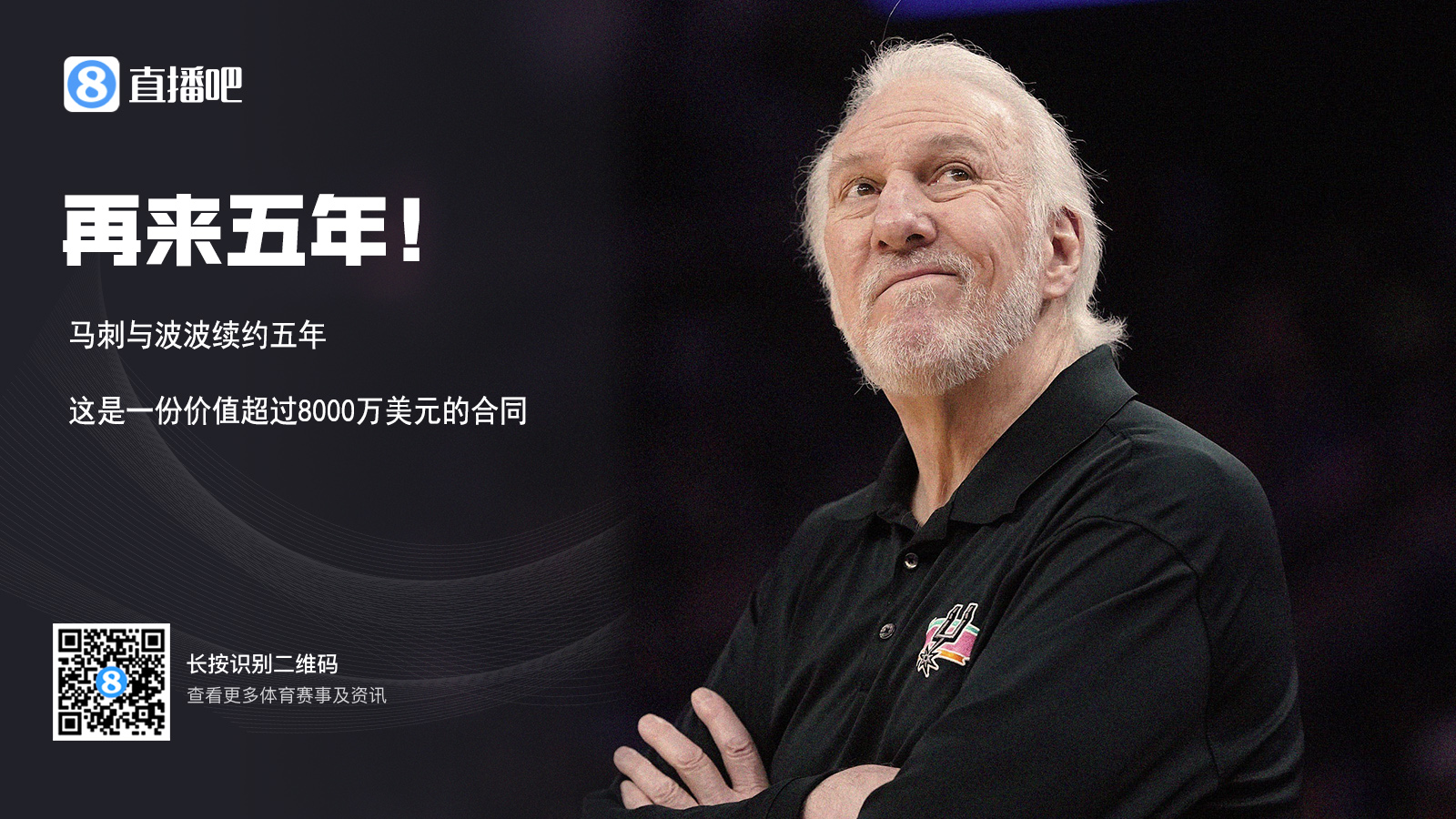 马刺官方：球队与波波维奇签下五年续约合同价值超8000万美元