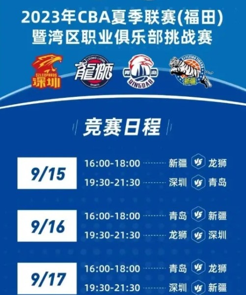 2023年CBA夏联福田站赛程：9月15号开打4支球队参赛&连续打3天