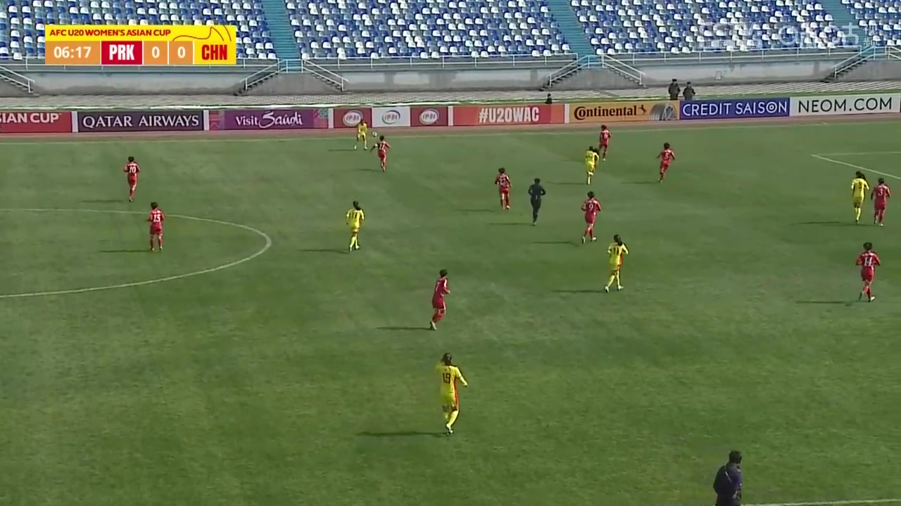 体毛级别中国女足U20开场7分钟破门，但边裁举旗示意越位无效