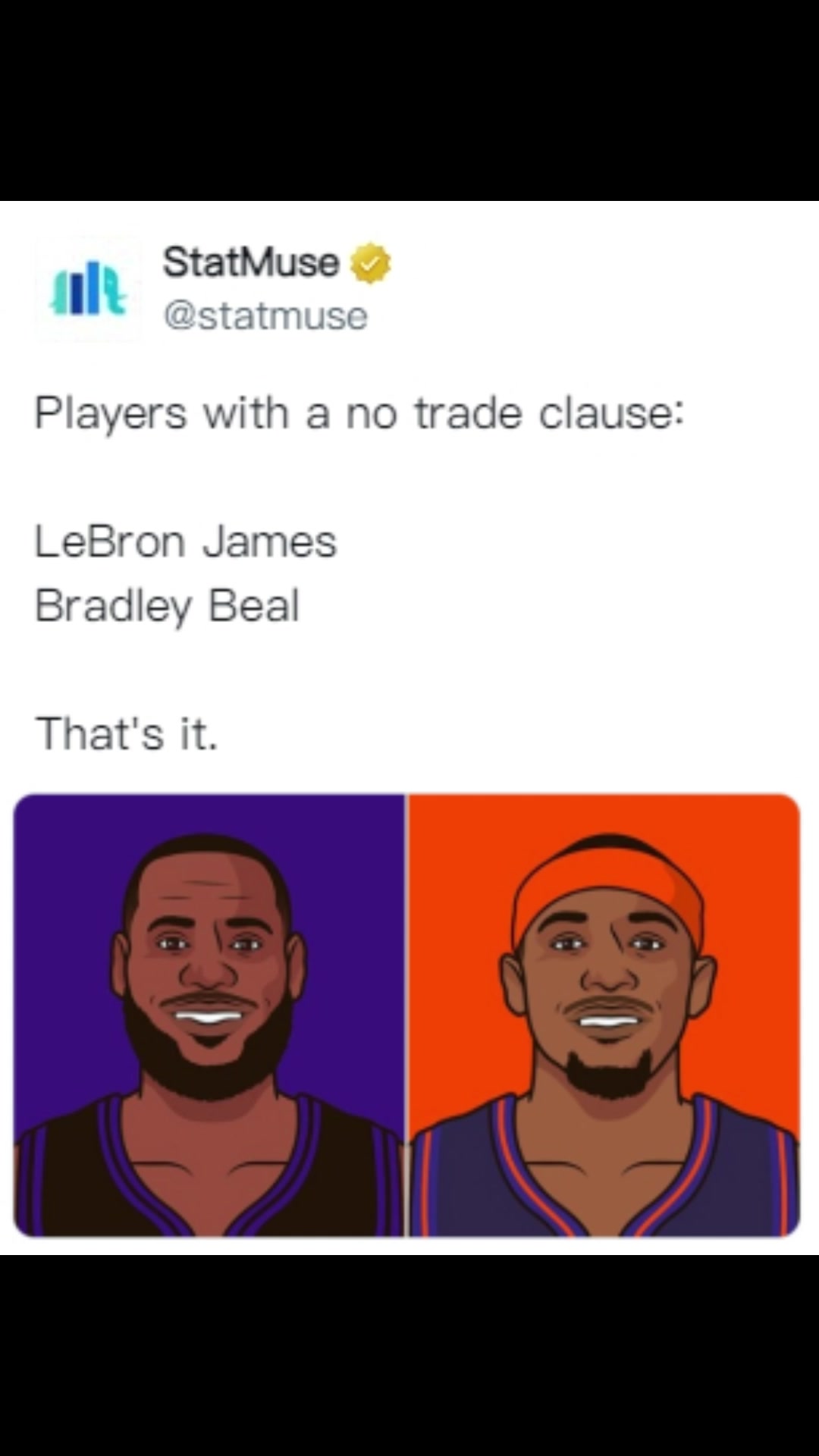 目前拥有交易否决权的NBA球员：詹姆斯和比尔！