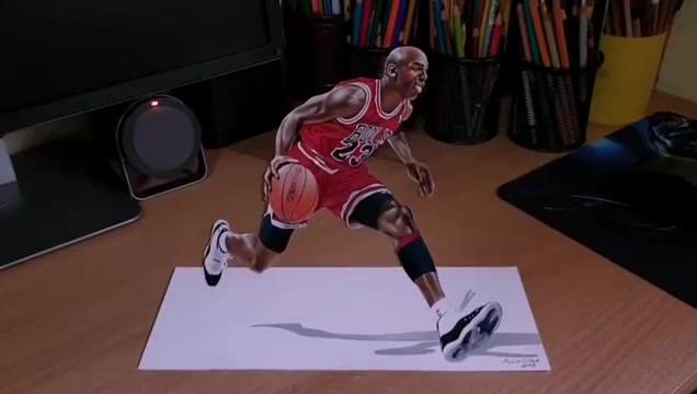 太像了！塞尔维亚艺术家的裸眼3D画乔丹
