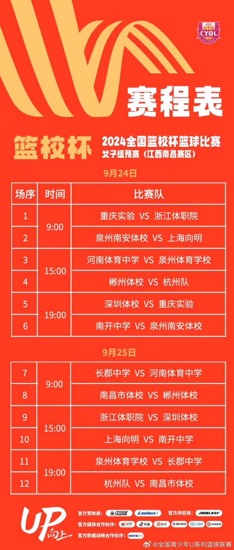 9月24日江西南昌&河北秦皇岛同时开打篮校杯女子组预赛赛程出炉