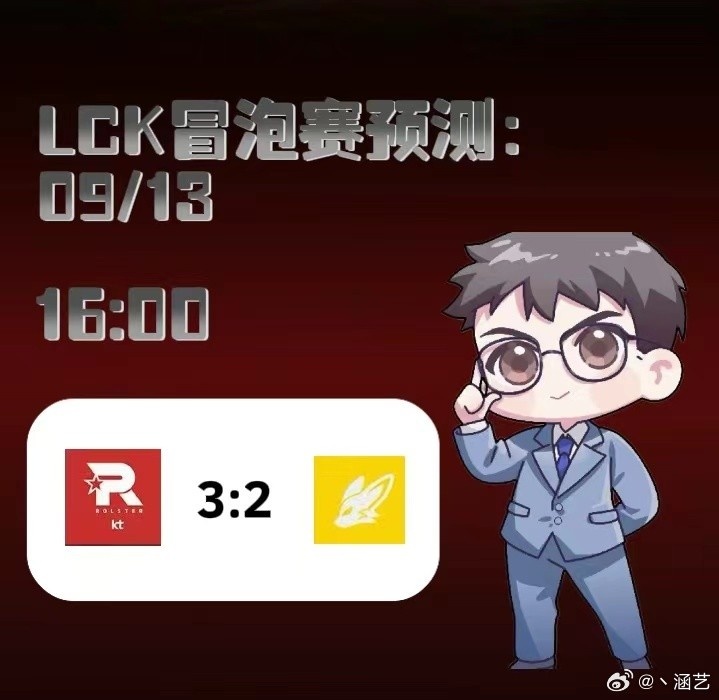 涵艺预测LCK今日赛果，认为KT将击败FOX与T1争夺S赛资格