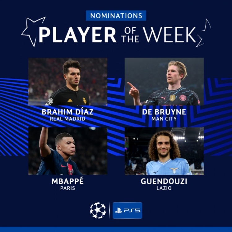 本周欧冠最佳球员候选：迪亚斯、德布劳内、姆巴佩、贡多齐