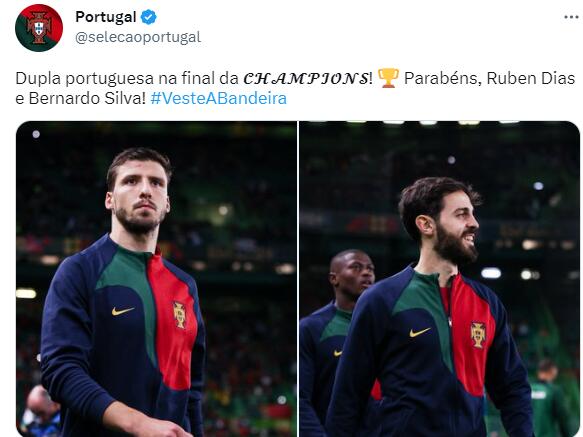 葡萄牙队官推祝贺迪亚斯、B席：葡萄牙双人组晋级决赛