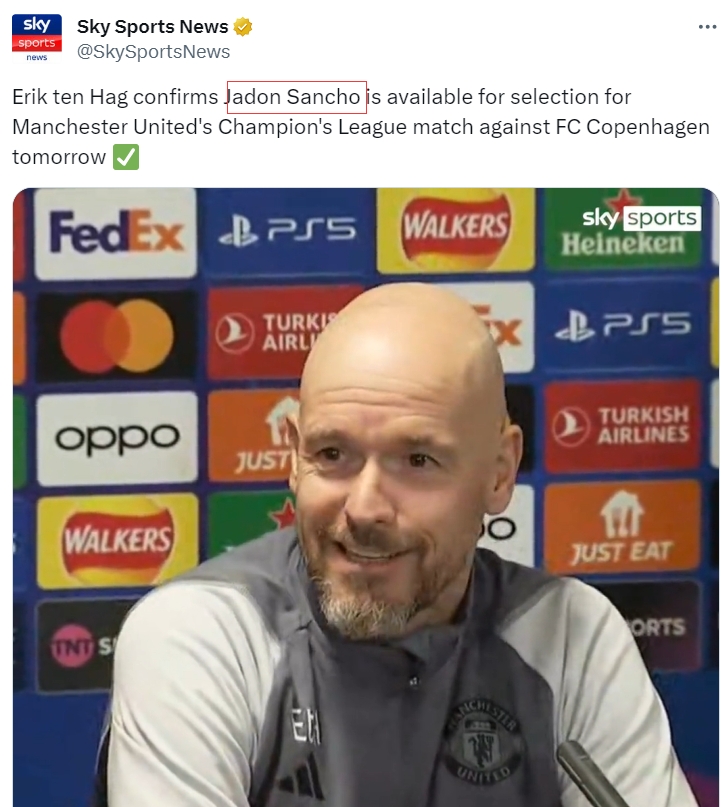 是Sergio不是Sancho！英媒闹乌龙：滕哈赫确认桑乔能进名单