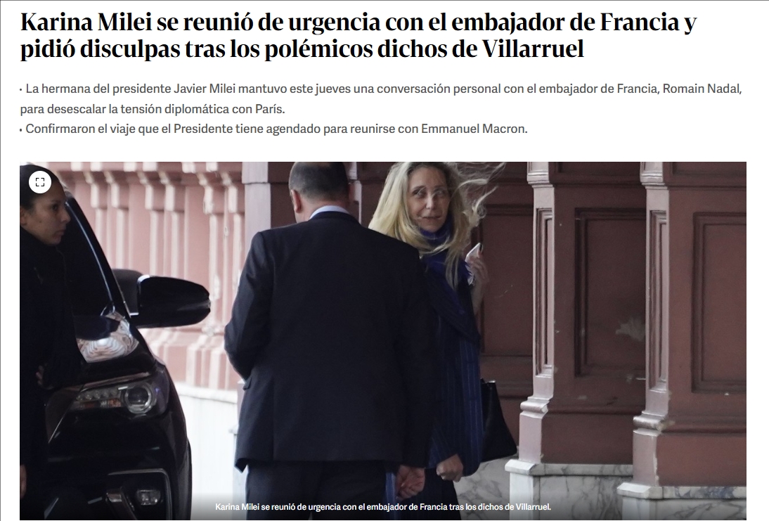 号角报：阿根廷总统府秘书长与法国大使会面，就副总统言论致歉