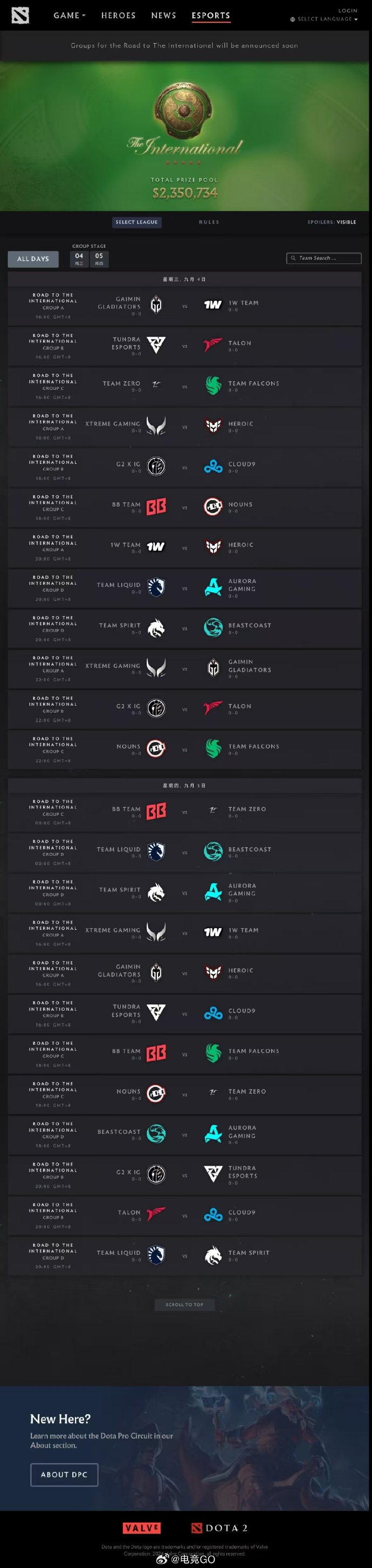 Ti13小组赛赛程：1600开战ZeRo首战Fa